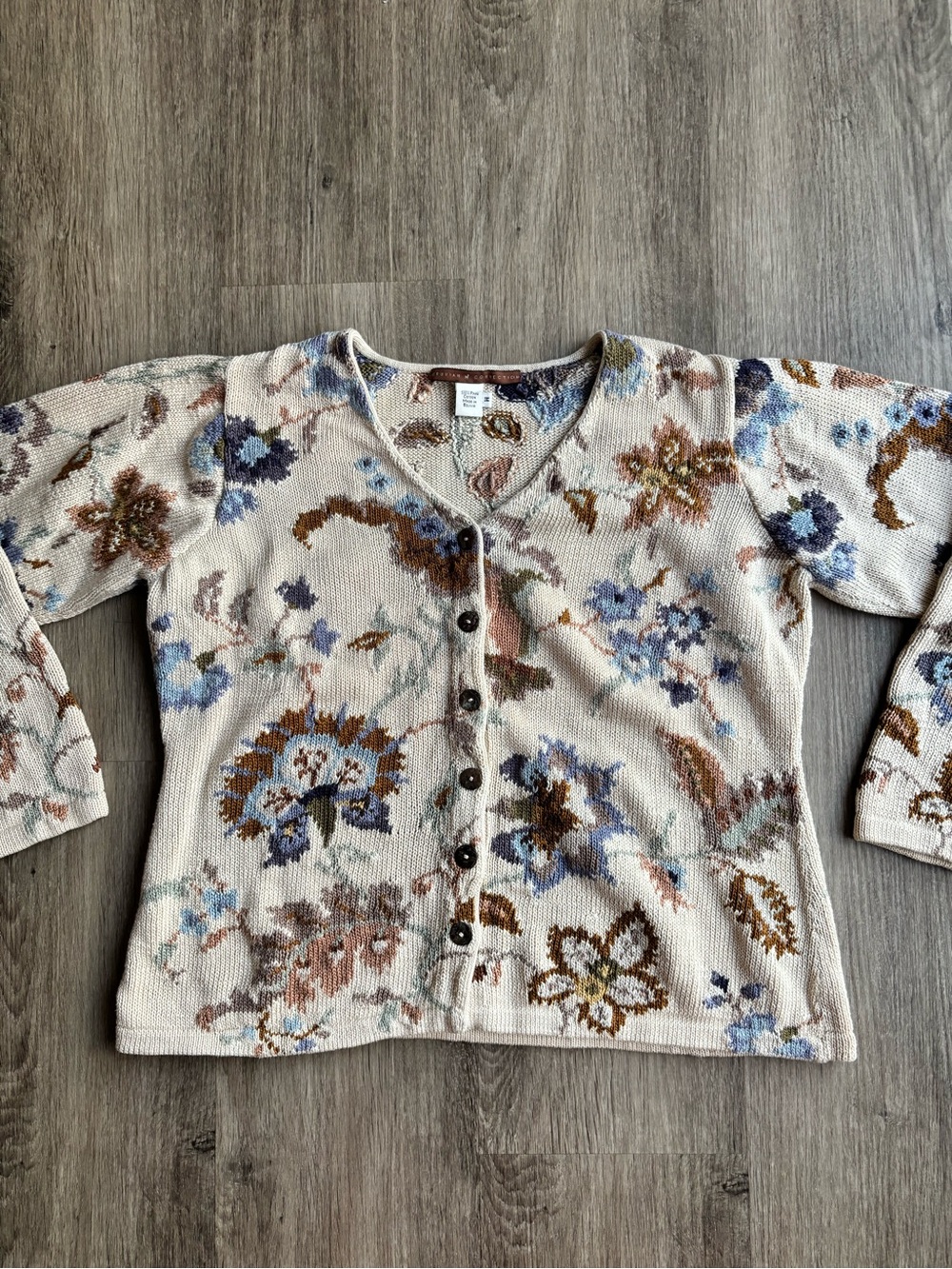 Peruvian Connection Pima Cotton Floral Sweater Medium